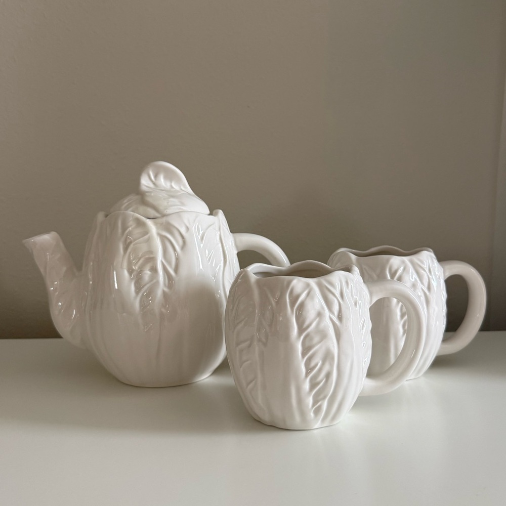 Threshold Target Stoneware Cabbage Radicchio Teapot Set with 2 Mugs